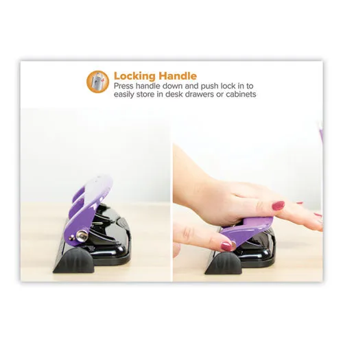 12-sheet Ez Squeeze Three-hole Punch, 9/32 Holes, Purple/black