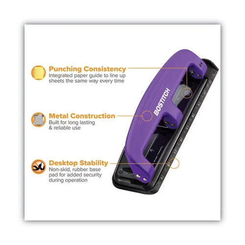 12-sheet Ez Squeeze Three-hole Punch, 9/32 Holes, Purple/black