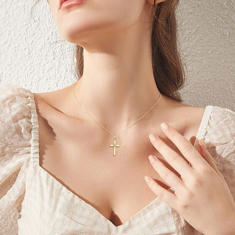 14K Gold Diamond Cross Pendant Necklace