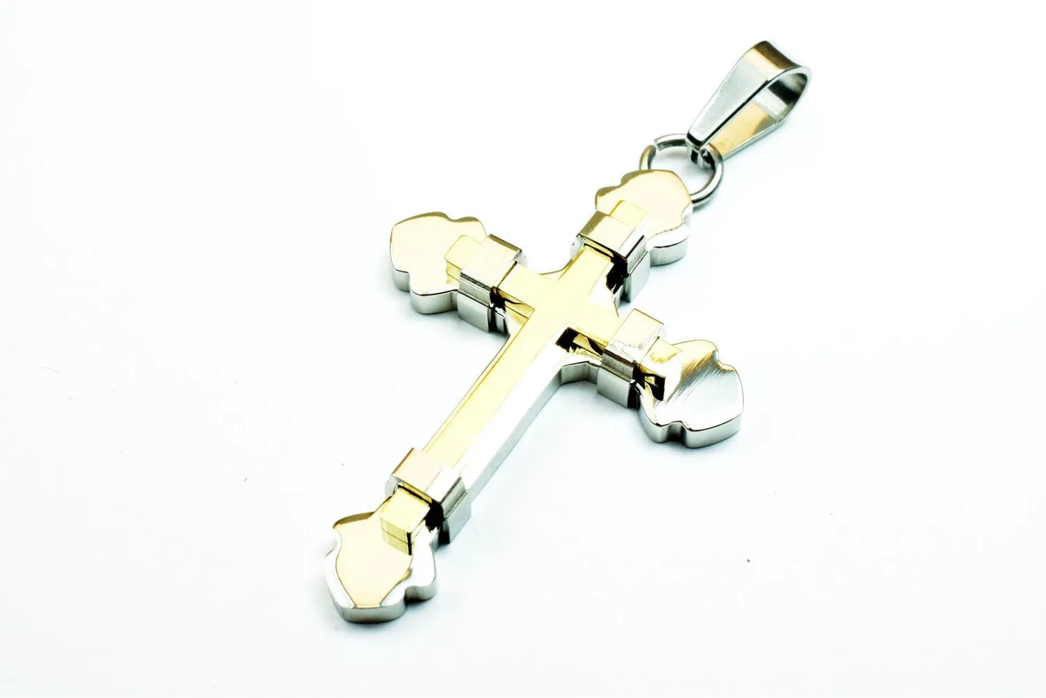 18K Gold Filled Cross Religious Pendants Stainless Steel Size 48x33mm Christian Religious, First Communion Baby Baptism For Jewelry Making