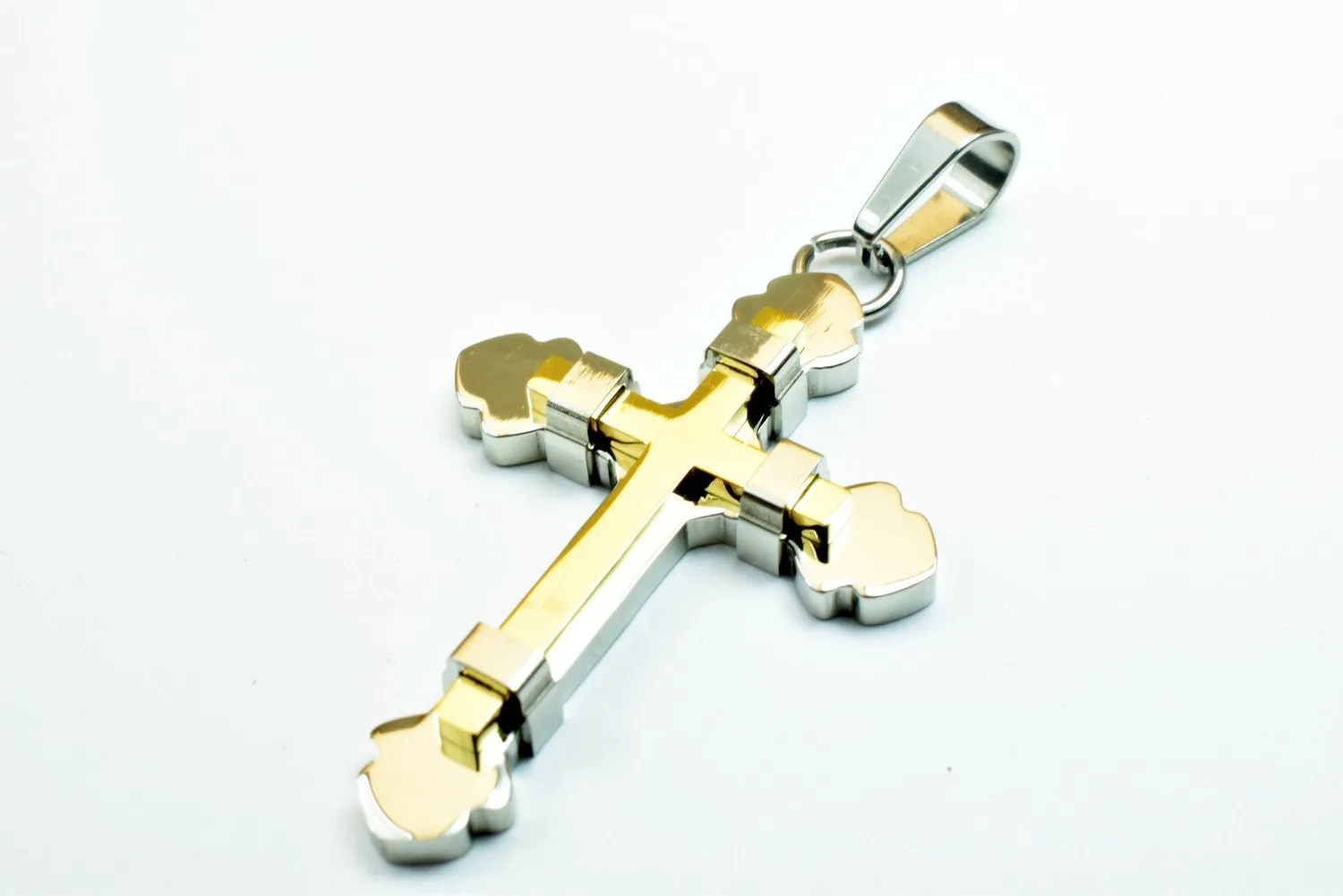 18K Gold Filled Cross Religious Pendants Stainless Steel Size 48x33mm Christian Religious, First Communion Baby Baptism For Jewelry Making