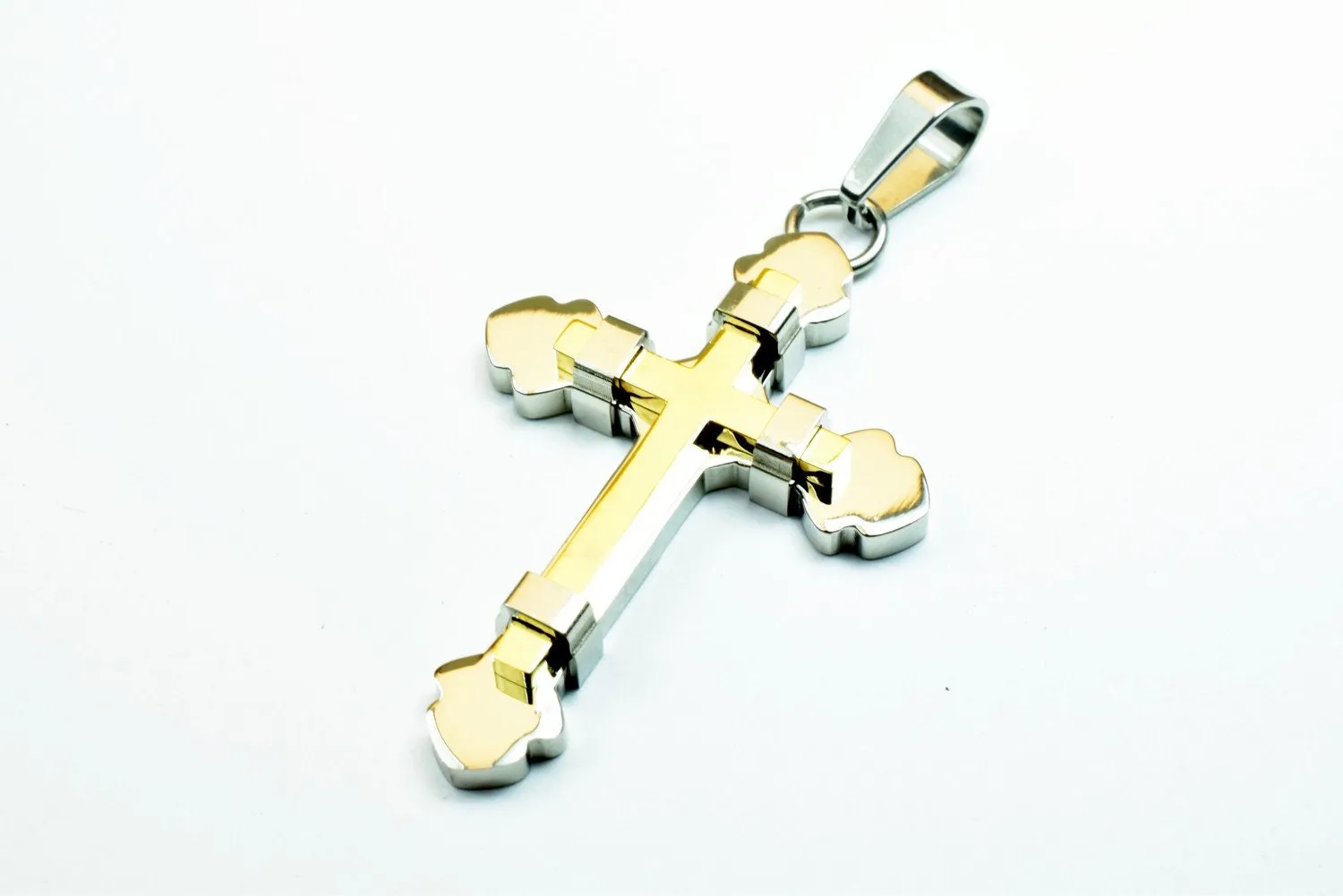 18K Gold Filled Cross Religious Pendants Stainless Steel Size 48x33mm Christian Religious, First Communion Baby Baptism For Jewelry Making