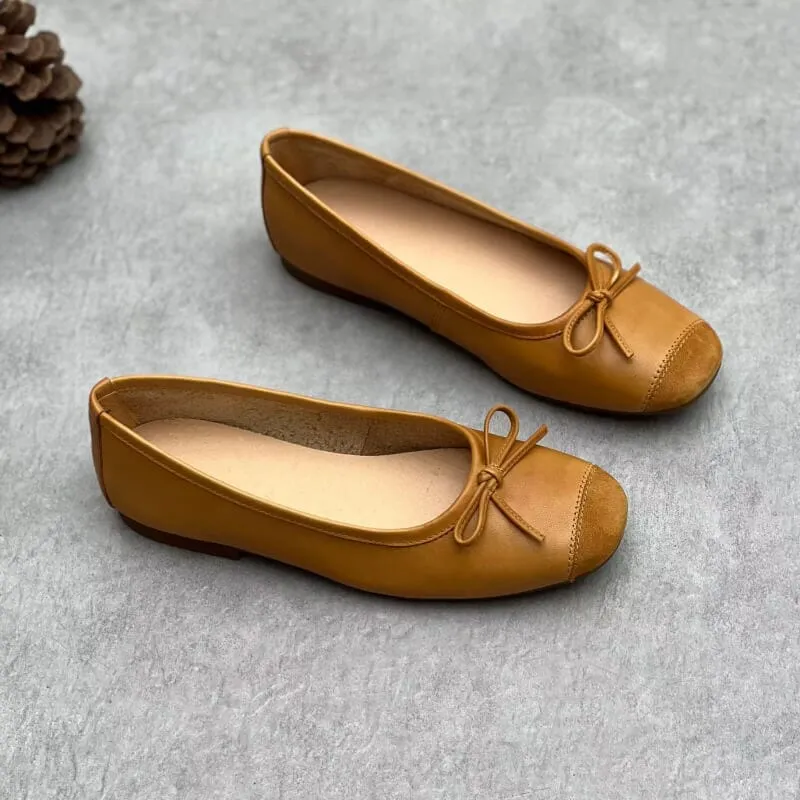 2024 Spring Handmade Leather Square Toe Ballet Flat