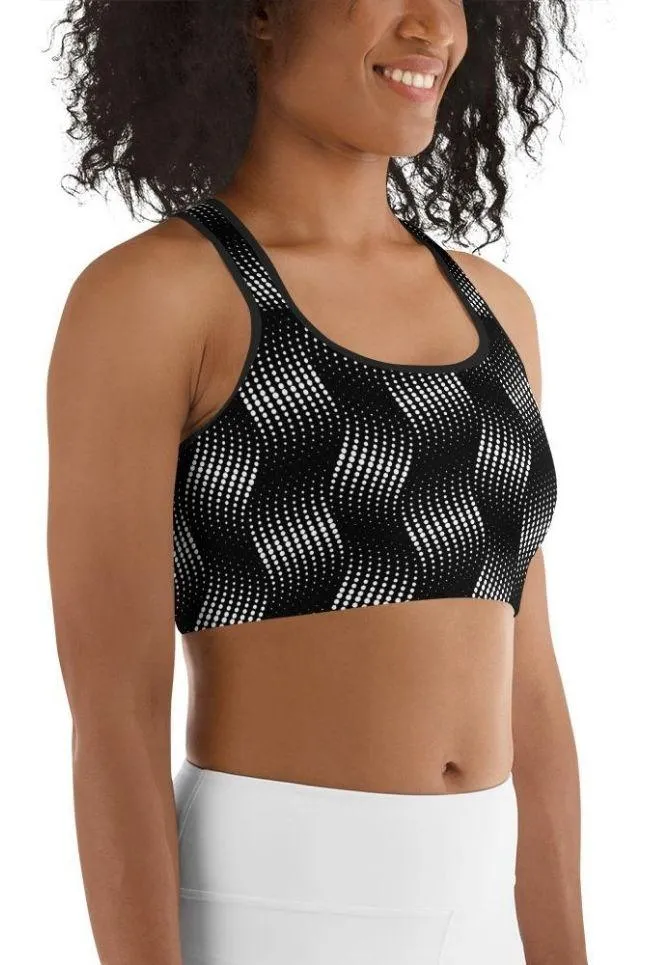 3D Black Pattern Sports Bra