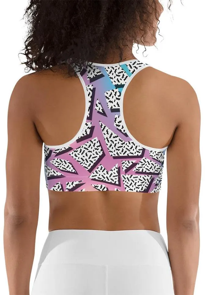 3D Neon Geometric Sports Bra