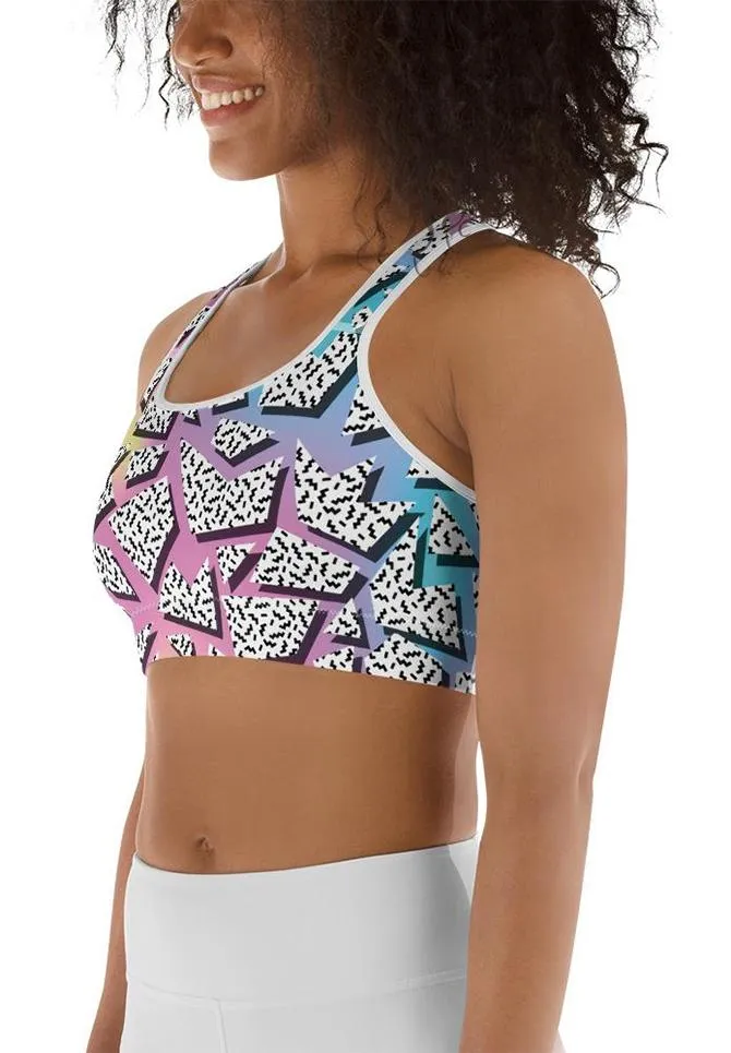 3D Neon Geometric Sports Bra