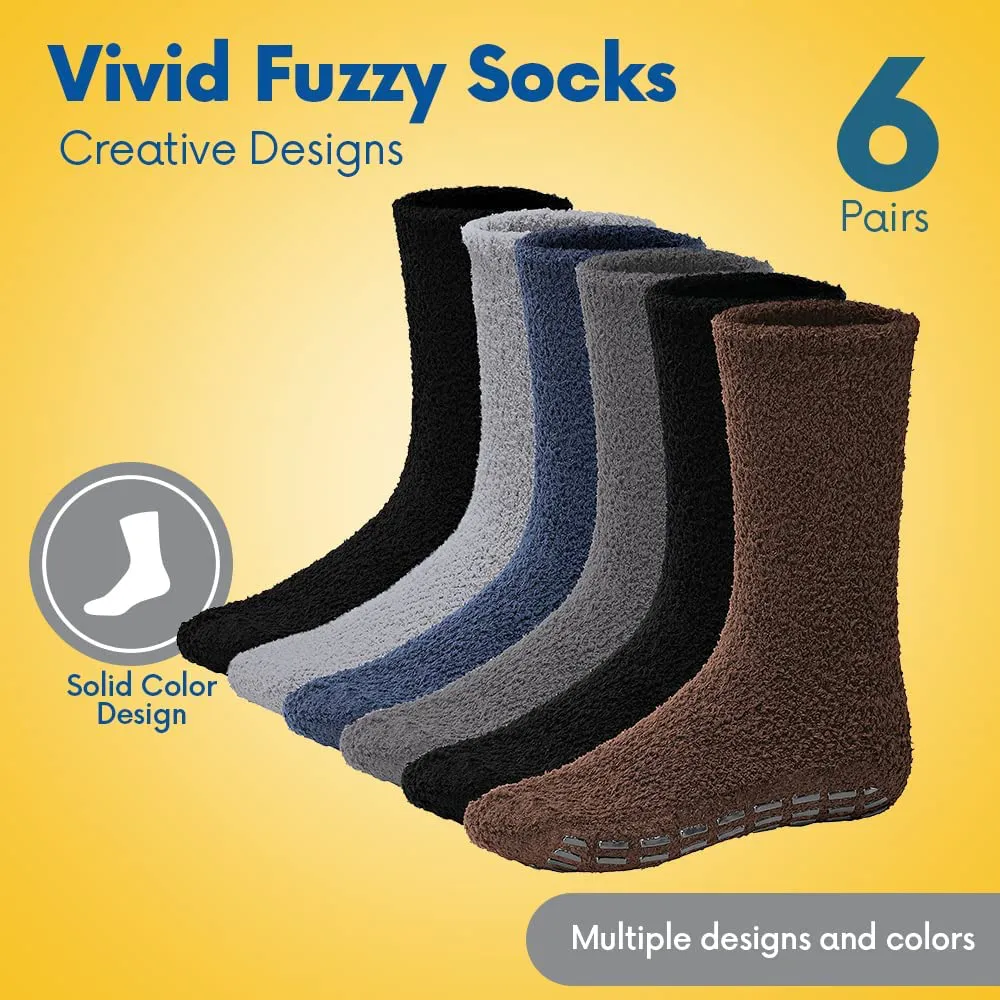 6 Pairs Mens Fuzzy Socks Grip Socks Microfiber Plush Sleeping Socks Soft Anti-Skid Solid Debra Weitzner