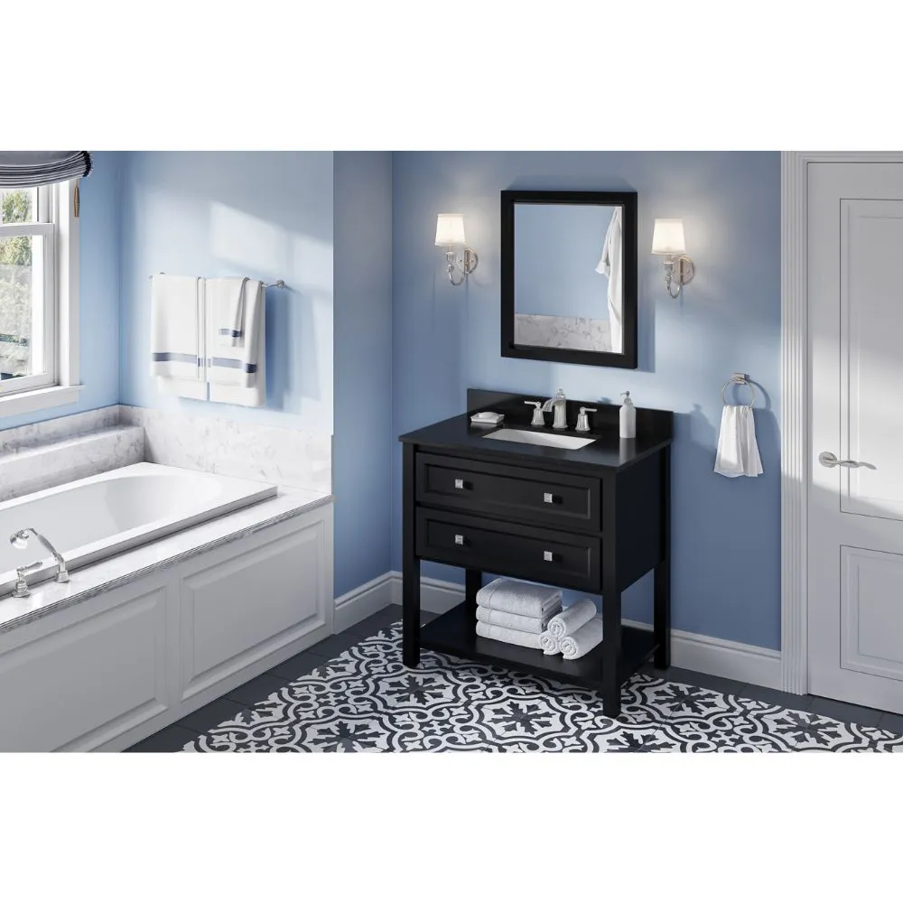 Adler Transitional Black 36 Rectangle Sink Vanity with Black Granite Top | VKITADL36BKBGR