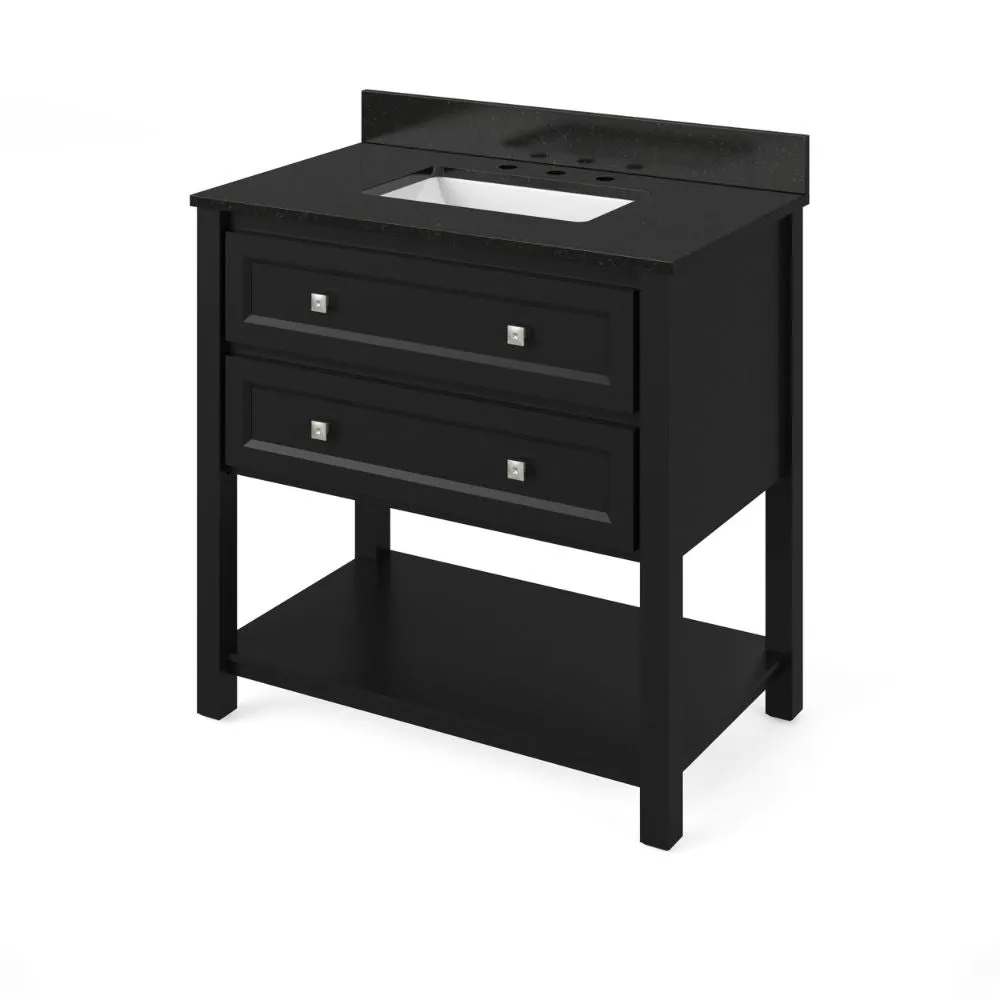 Adler Transitional Black 36 Rectangle Sink Vanity with Black Granite Top | VKITADL36BKBGR