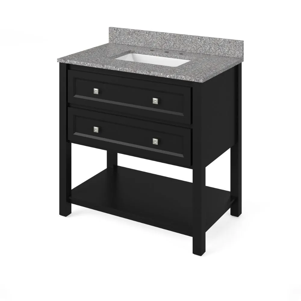 Adler Transitional Black 36 Rectangle Sink Vanity with Boulder Cultured Marble Top | VKITADL36BKBOR