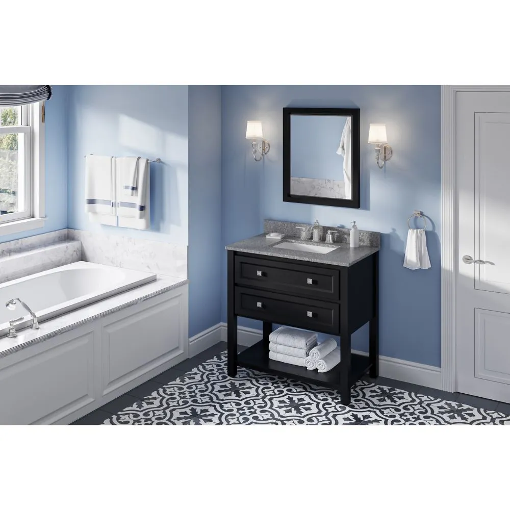 Adler Transitional Black 36 Rectangle Sink Vanity with Boulder Cultured Marble Top | VKITADL36BKBOR