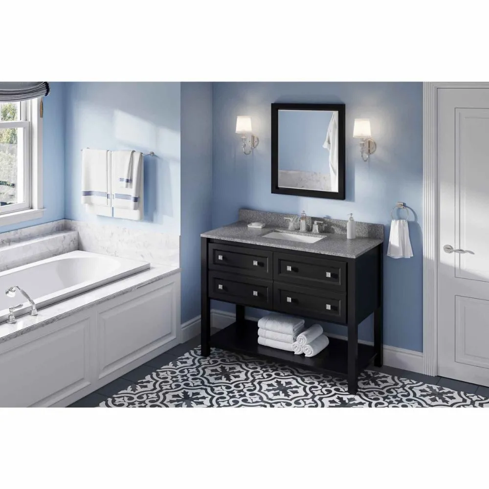 Adler Transitional Black 48 Rectangle Sink Vanity with Boulder Cultured Marble Top | VKITADL48BKBOR