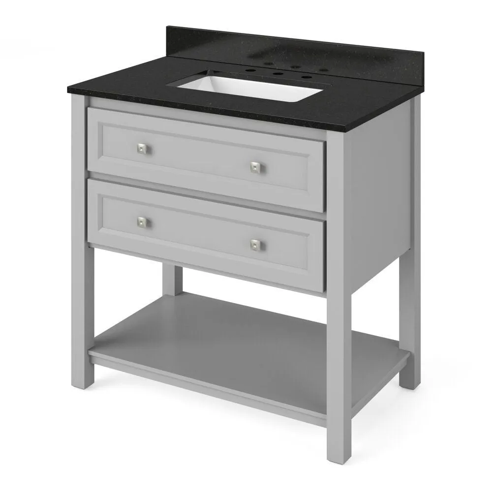 Adler Transitional Gray 36 Rectangle Sink Vanity with Black Granite Top | VKITADL36GRBGR