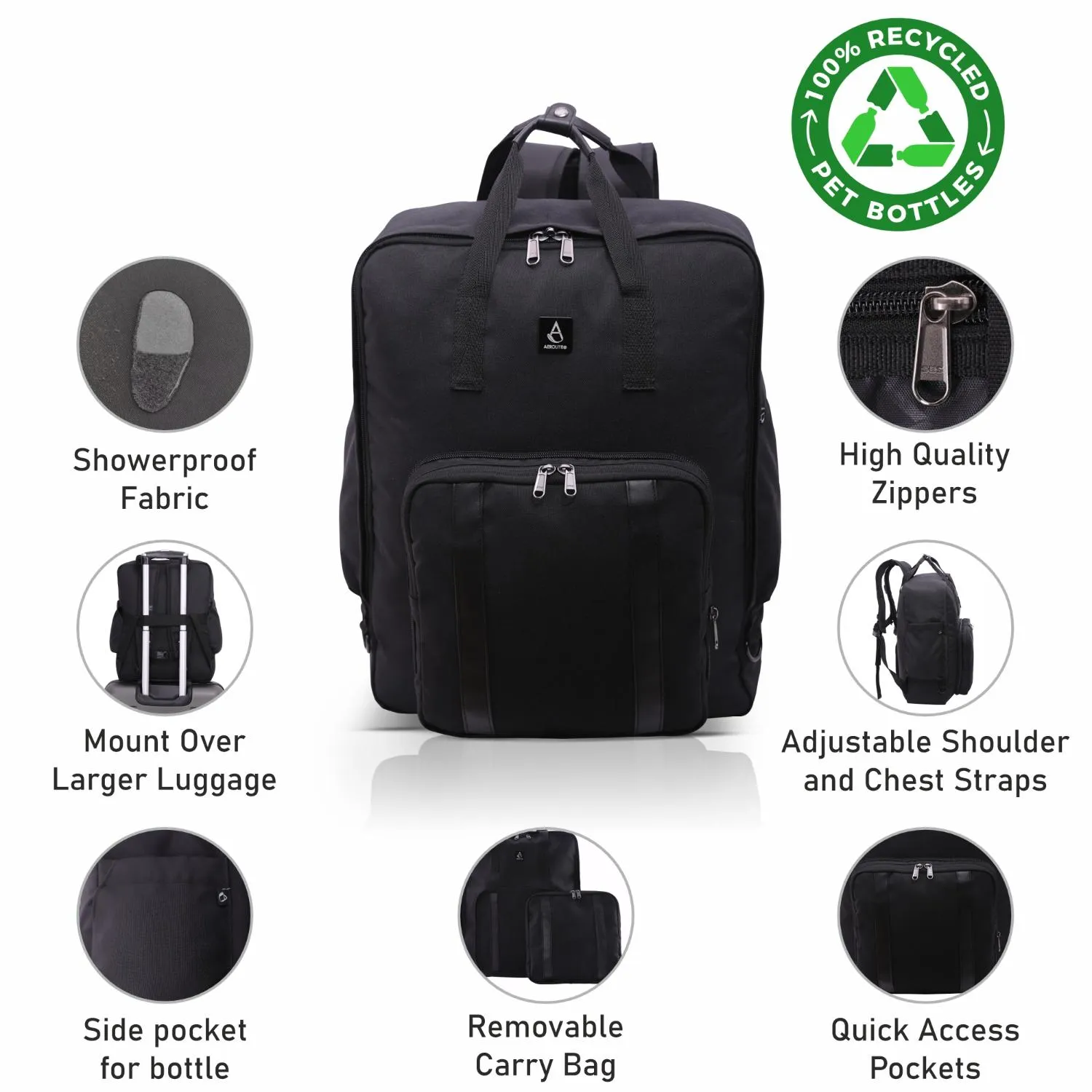 Aerolite 45x36x20cm Easyjet Maximum Eco-Friendly Super Premium Quality Backpack With Removable Small Carry Pouch Recycled Eco-Friendly, Shower-Resistant Cabin Luggage Approved Travel Carry On Flight Rucksack with 10 Year Warranty