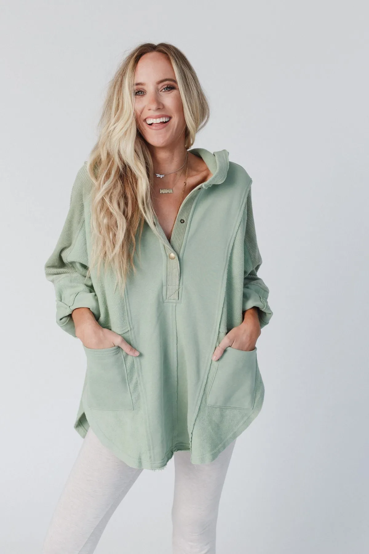 All My Love Contrast Hoodie Top - Sage