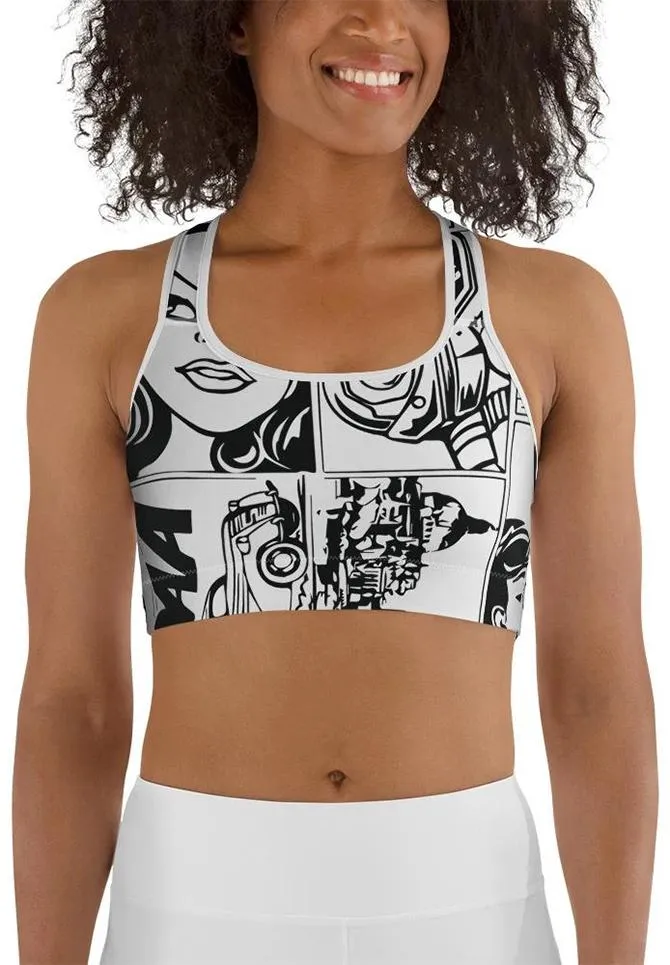 Black & White Comic Book Sports Bra