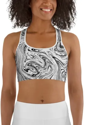 Black & White Marble Sports Bra