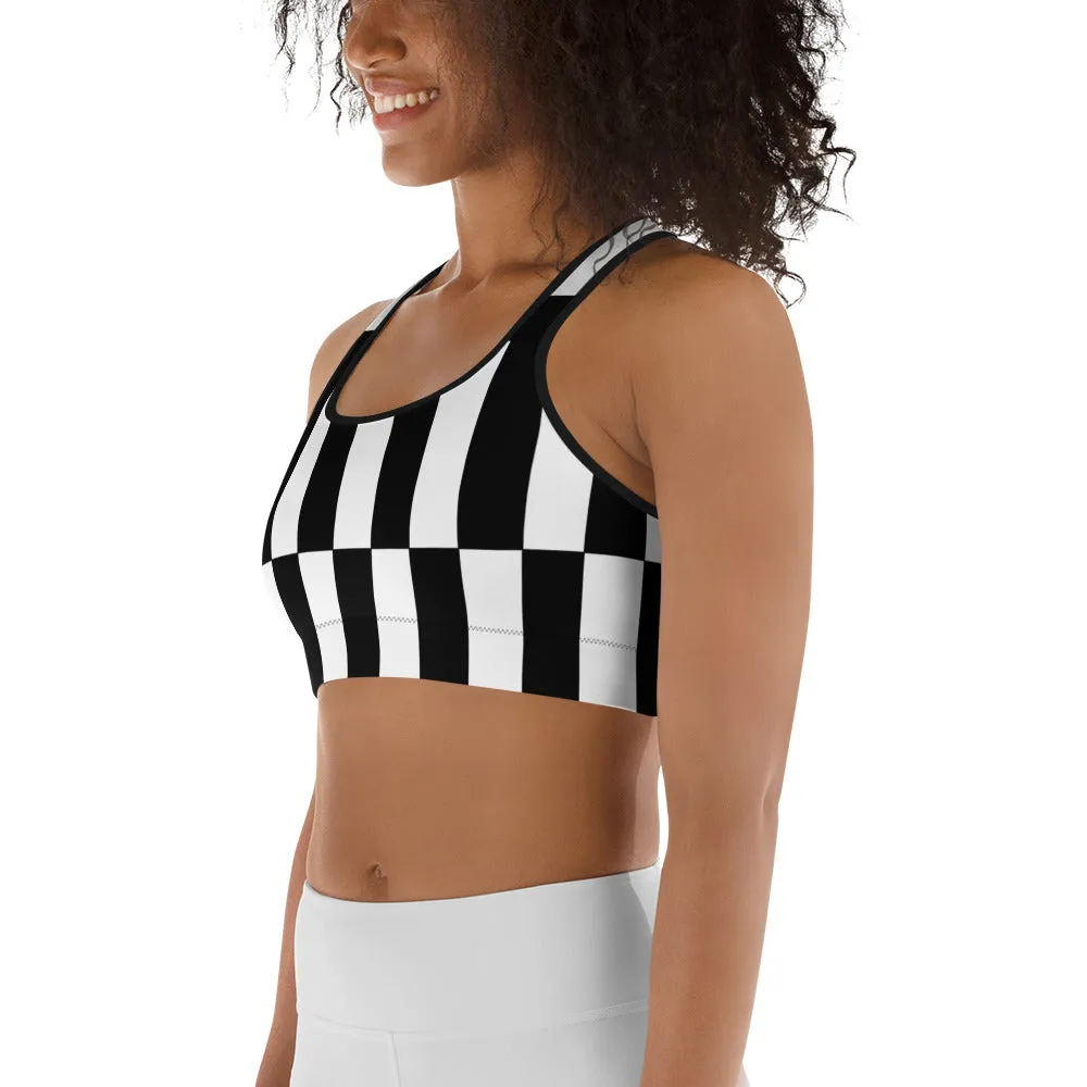 Black and White Optical Illusion Sports Bra