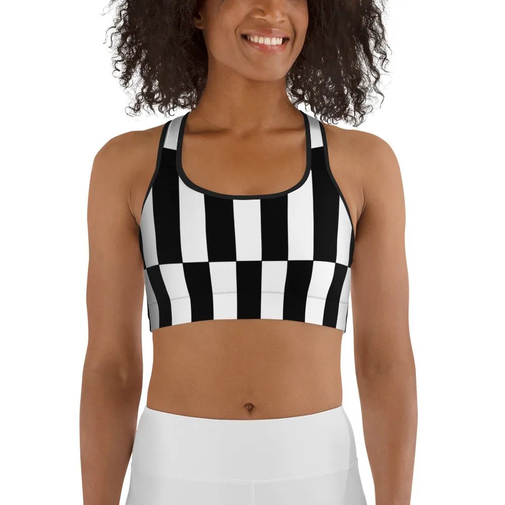 Black and White Optical Illusion Sports Bra