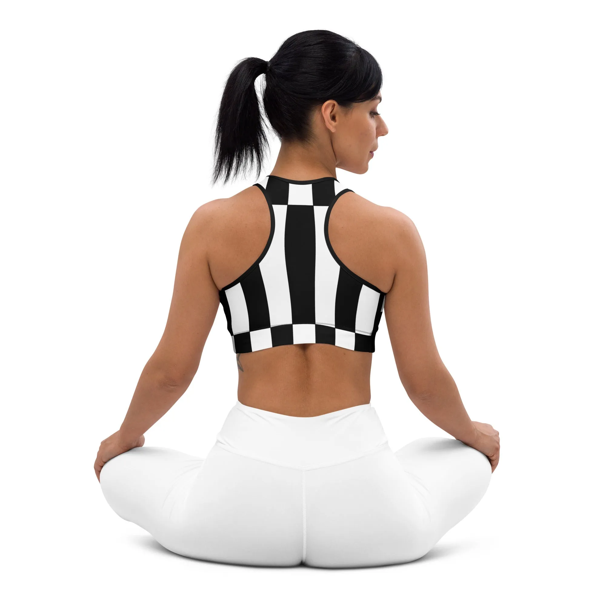 Black and White Optical Illusion Sports Bra