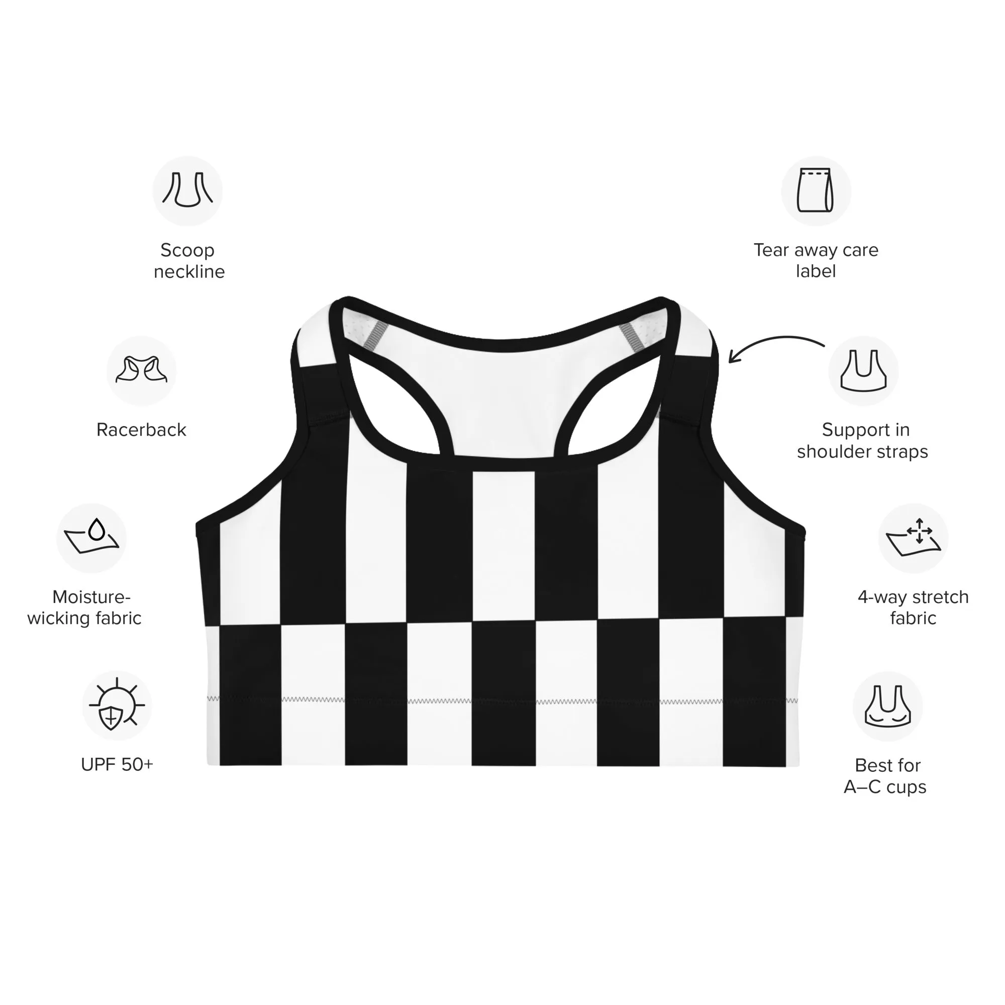 Black and White Optical Illusion Sports Bra