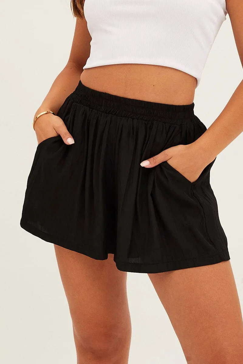 Black Essential Pull On Cotton Short