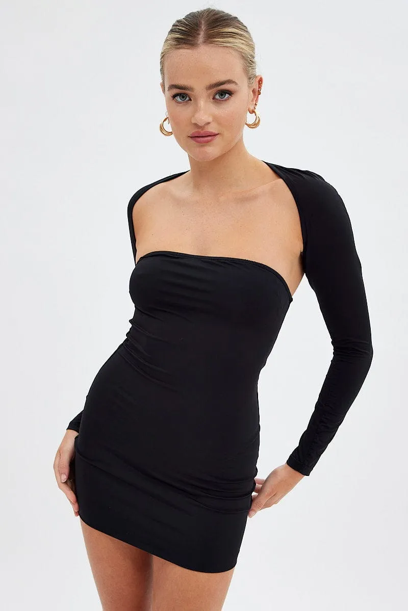 Black Strapless Dress And Bolero Set Nylon