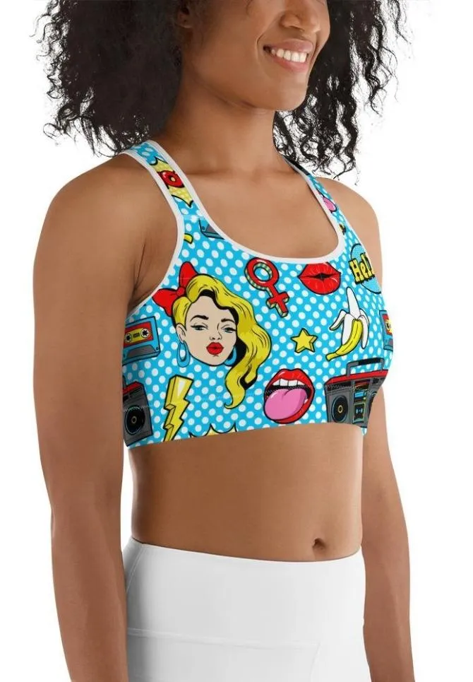 Blue Pop Art Pattern Sports Bra