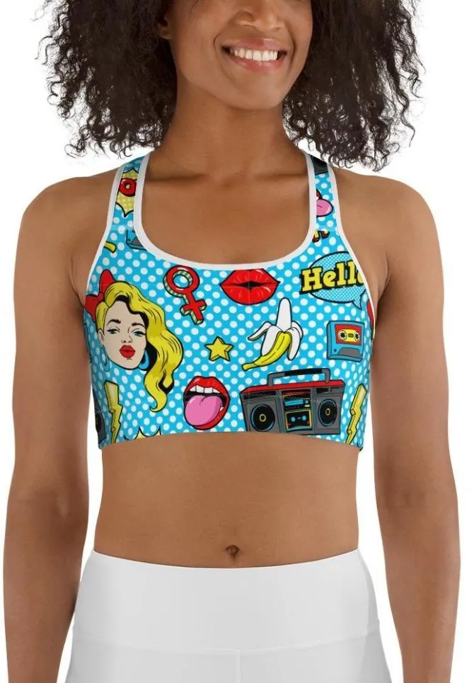 Blue Pop Art Pattern Sports Bra