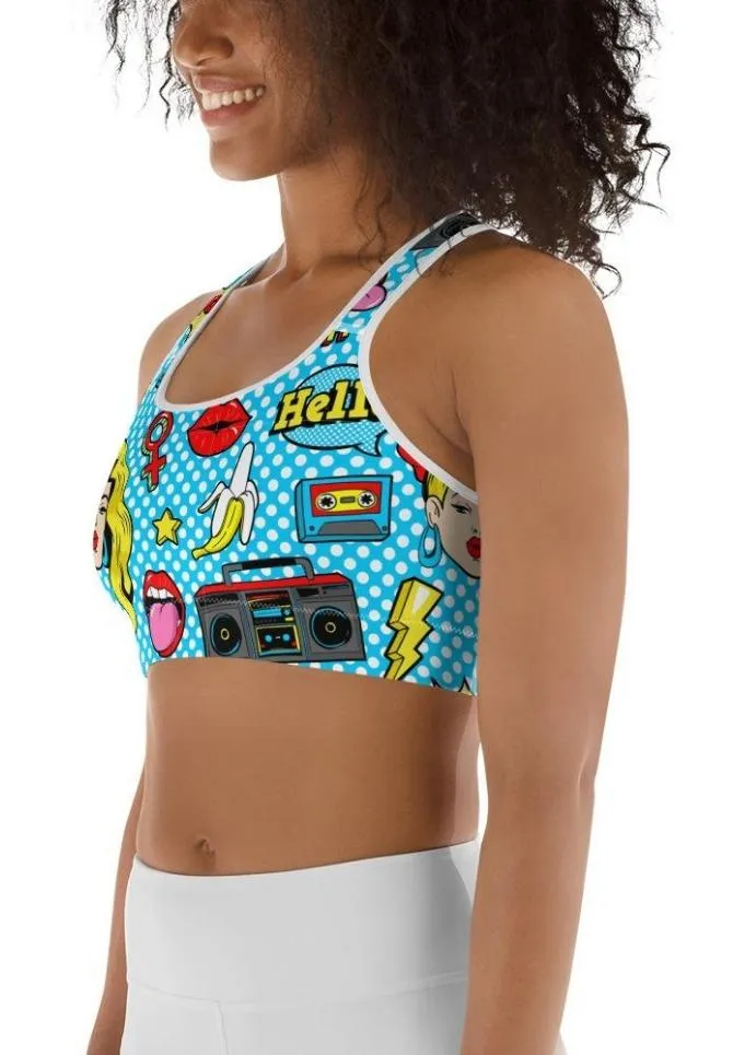 Blue Pop Art Pattern Sports Bra