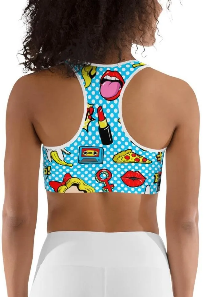 Blue Pop Art Pattern Sports Bra