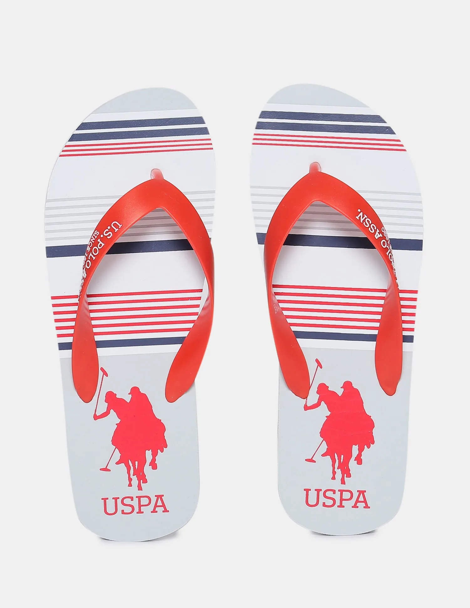 Brand Logo Striped Non-Skid Sunny Flip Flops