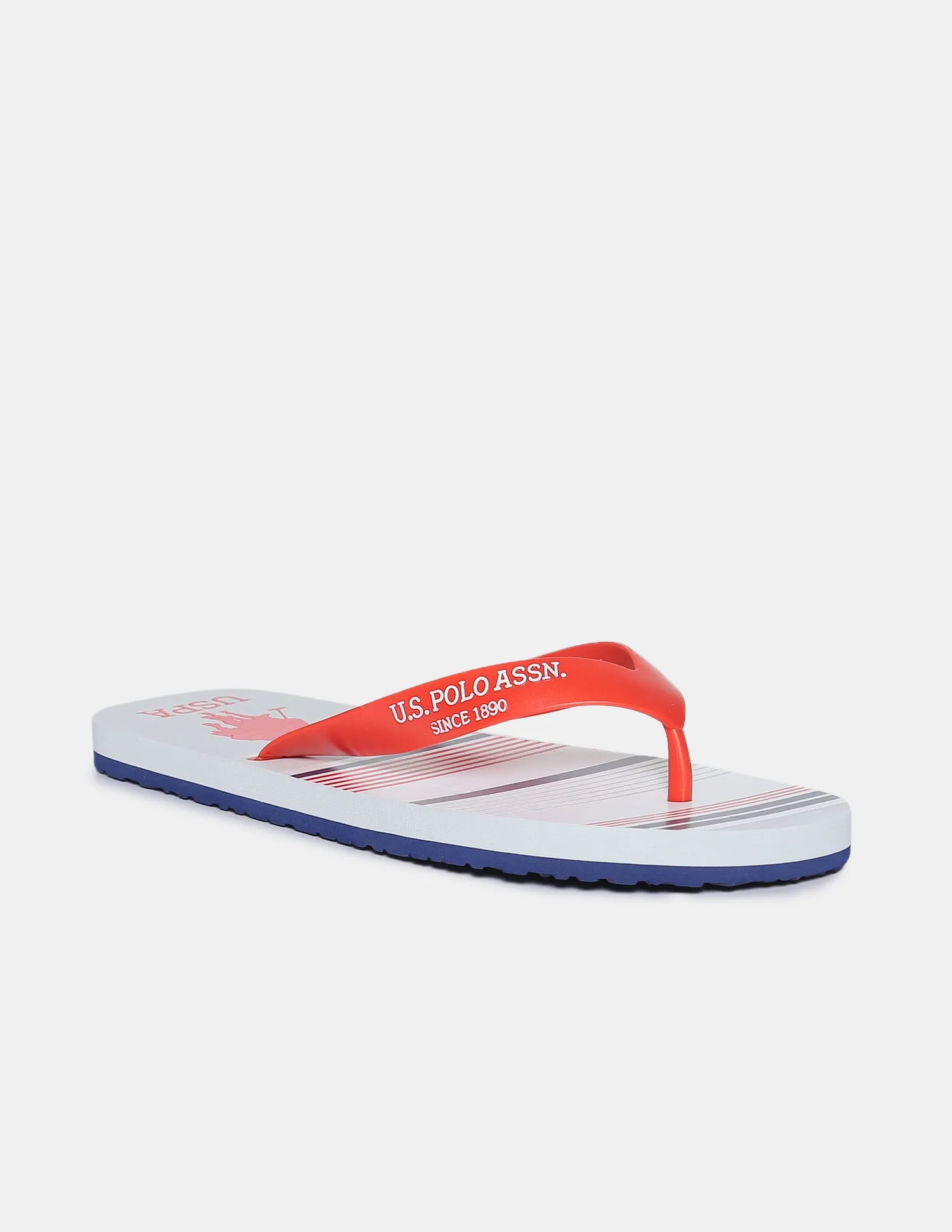 Brand Logo Striped Non-Skid Sunny Flip Flops