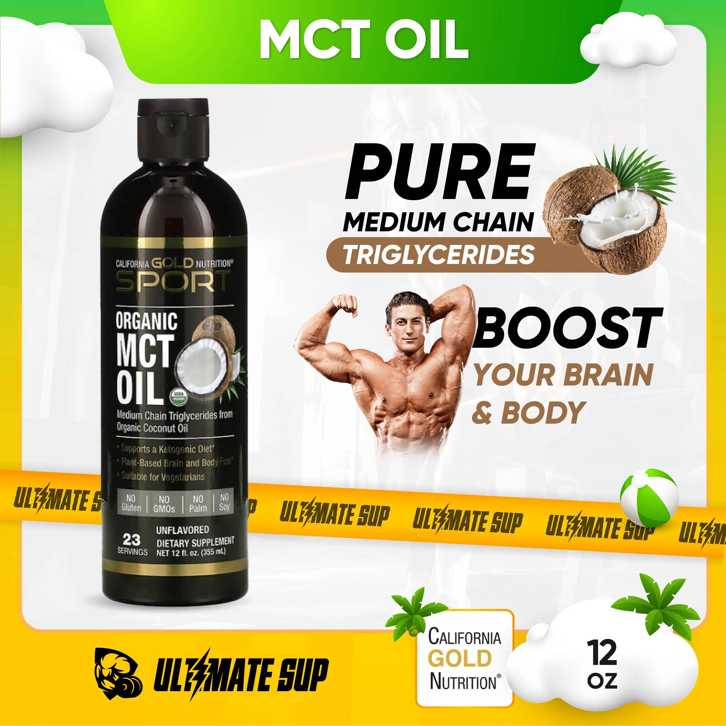 California Gold Nutrition | Organic MCT Oil | 12 - 32 fl oz (355 - 946 ml)