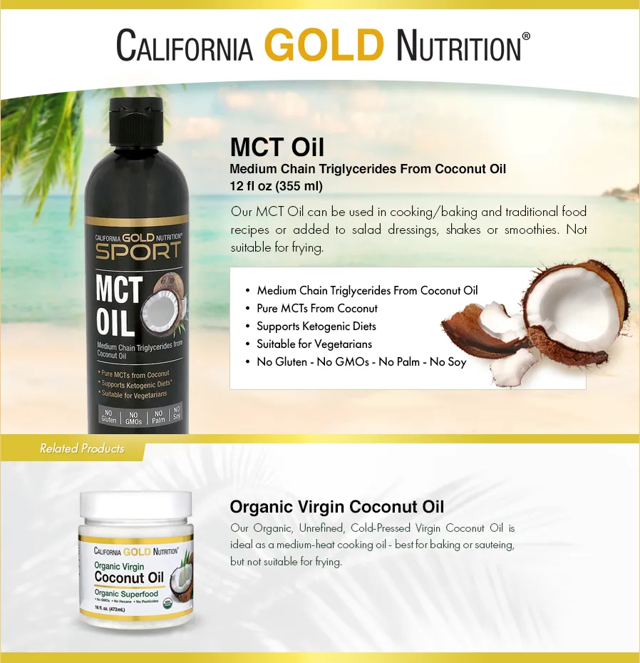 California Gold Nutrition | Organic MCT Oil | 12 - 32 fl oz (355 - 946 ml)