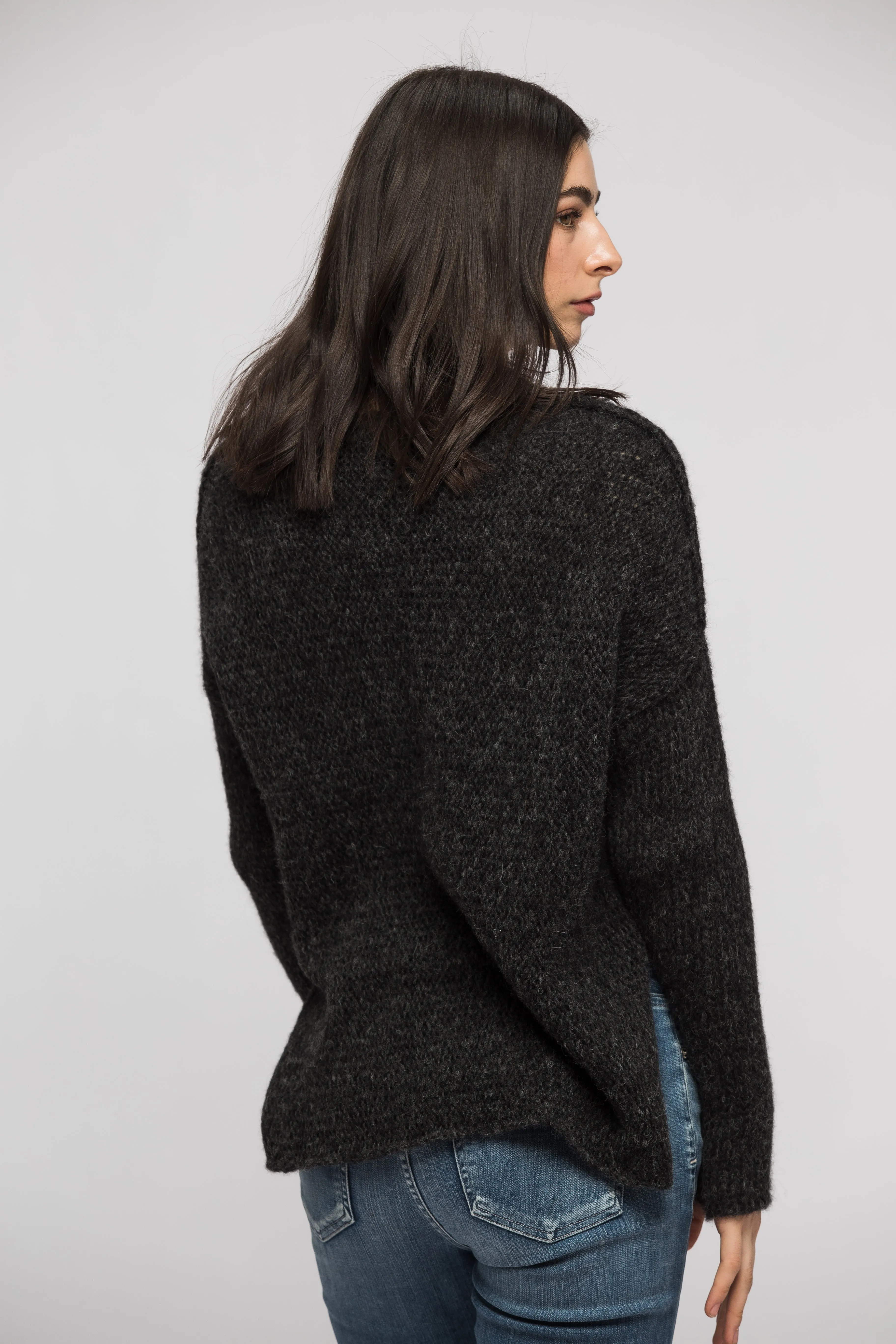 Charcoal alpaca split sides sweater.