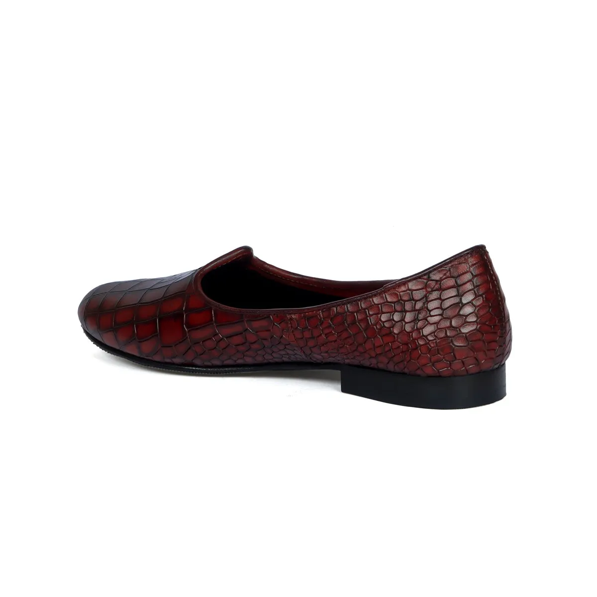 Cognac Deep Cut Croco Smoky Textured Leather Men Jalsa