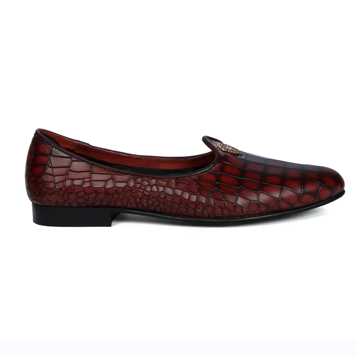 Cognac Deep Cut Croco Smoky Textured Leather Men Jalsa