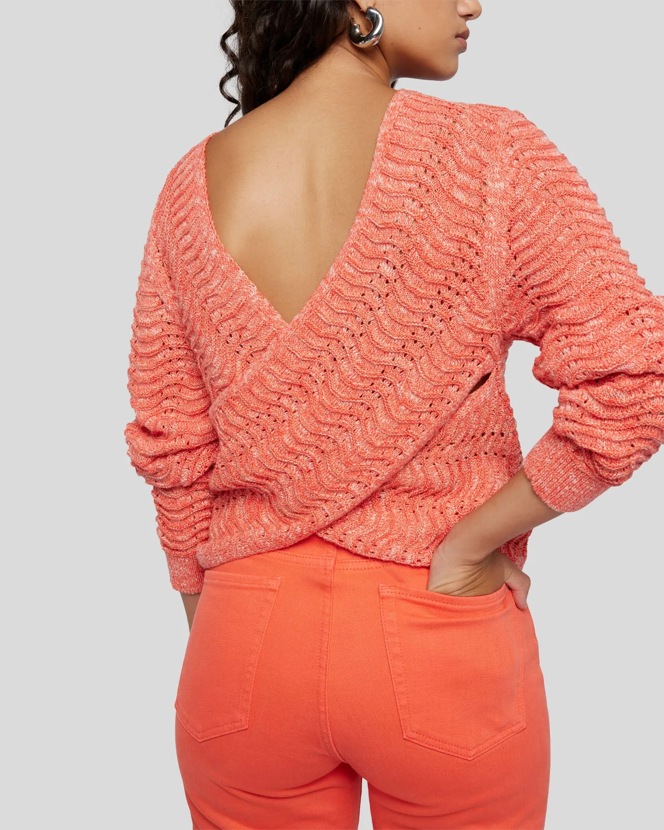 Cross Back Sweater in Grapefruit Marl