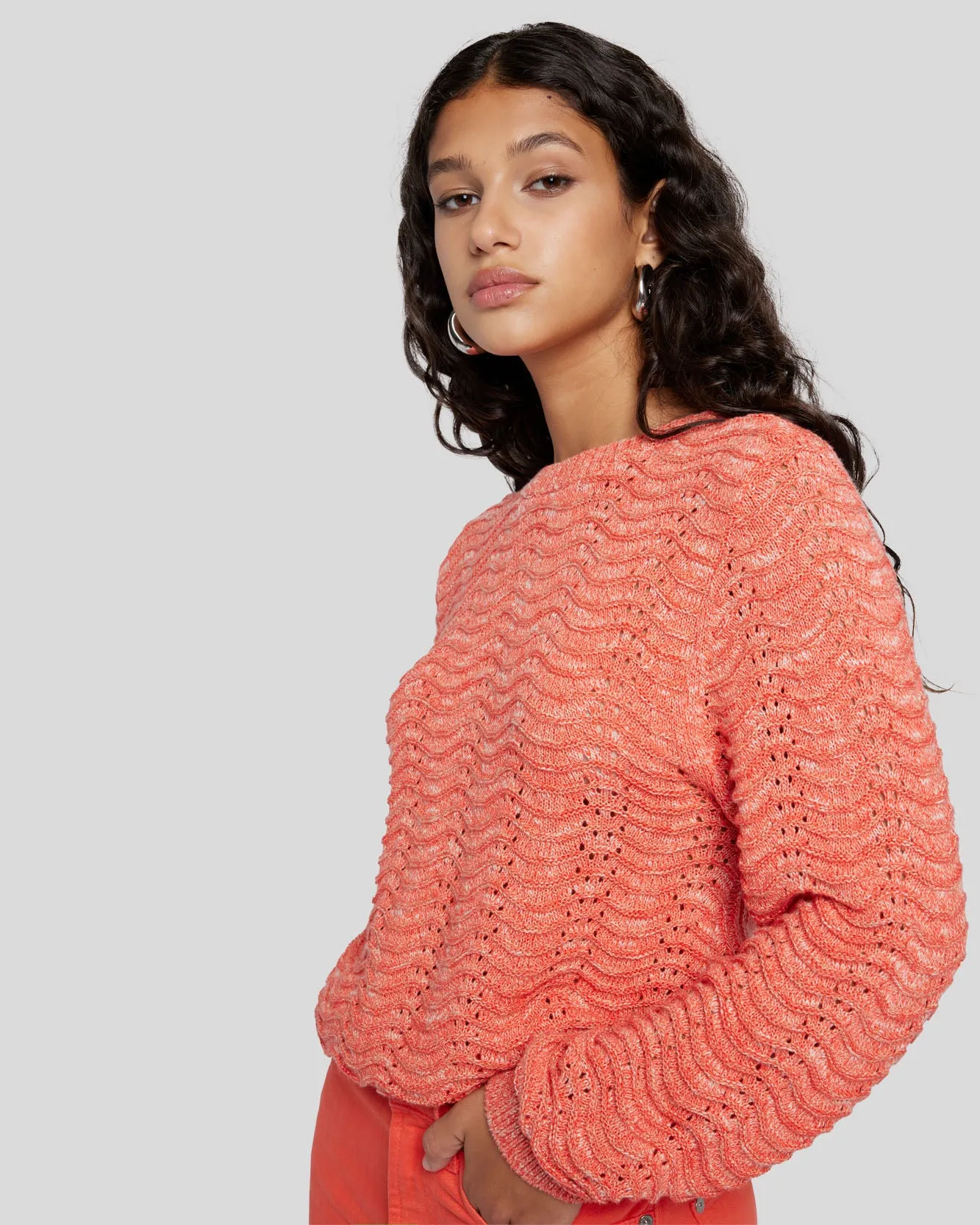 Cross Back Sweater in Grapefruit Marl