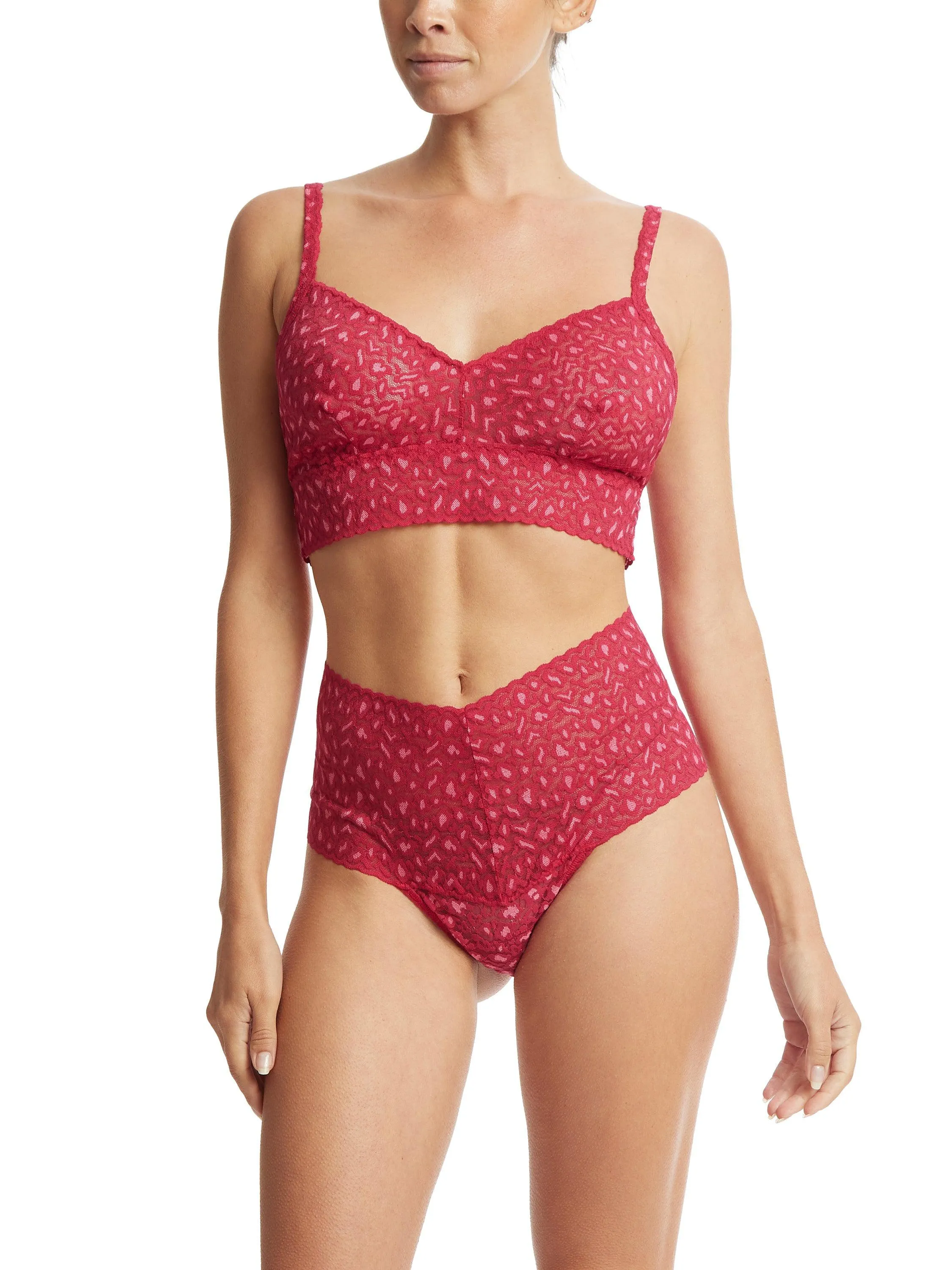 Cross Dyed Leopard V-Neck Retro Bralette Berry Sangria Sale