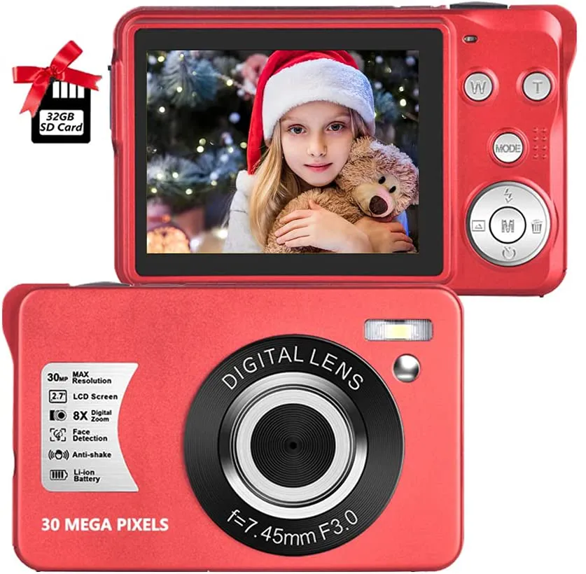 Digital Camera 2.7K 48 Mega Pixels 2.7 Inch HD Camera Rechargeable Mini Camera16x Digital Zoom Compact Camera for Beginner(32GB SD Card Included)