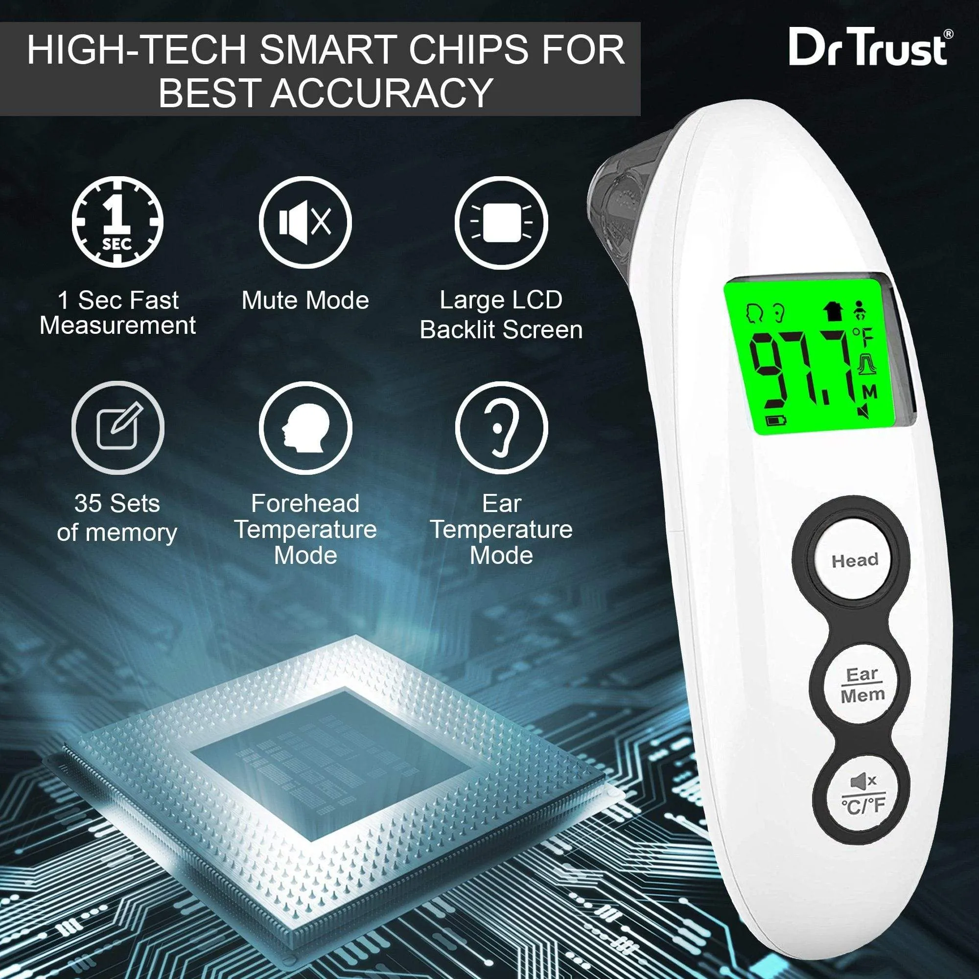 Dr Trust USA Handy Infrared Forehead & Ear Thermometer 607 PRO