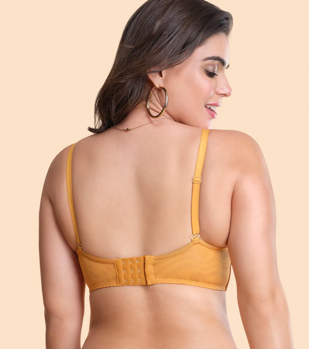 Enamor Pure Ease F125 Longline Comfort Lace Bra for Women - Padded, Wirefree and High Coverage