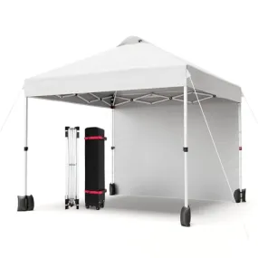 GARVEE 10x10 Pop Up Canopy Tent, Portable Instant Commercial Canopy with 1 Sidewall, Patio Tent with Vented Top Roller Bag 4 Sandbags 4 Ropes and 8 Tent Stakes,White