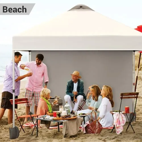 GARVEE 10x10 Pop Up Canopy Tent, Portable Instant Commercial Canopy with 1 Sidewall, Patio Tent with Vented Top Roller Bag 4 Sandbags 4 Ropes and 8 Tent Stakes,White