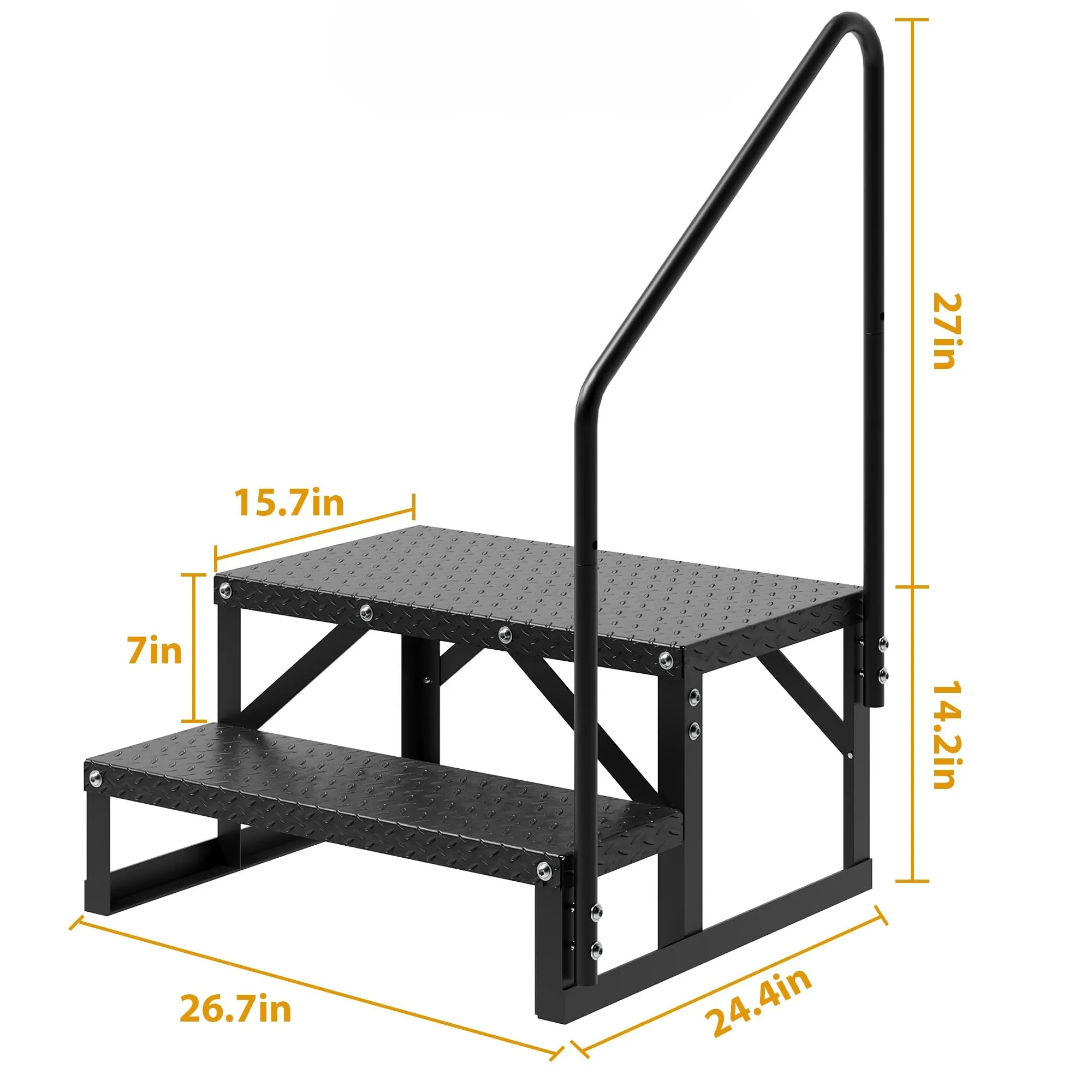 GARVEE 2 Step RV Stairs, RV Steps with Handrail & Anti-Slip Panel - 660lb Capacity Portable Alloy Steel Ladder for Easy Access to RVs, Hot Tubs, and Travel Trailers