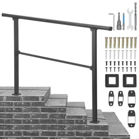 GARVEE 2PCS Handrails for Outdoor Steps, 4 Step Handrail Fit 3 or 4 Steps Outdoor Stair Railing, Black Wrought Iron Stair Handrail with Installation Kit, Metal Porch Railing