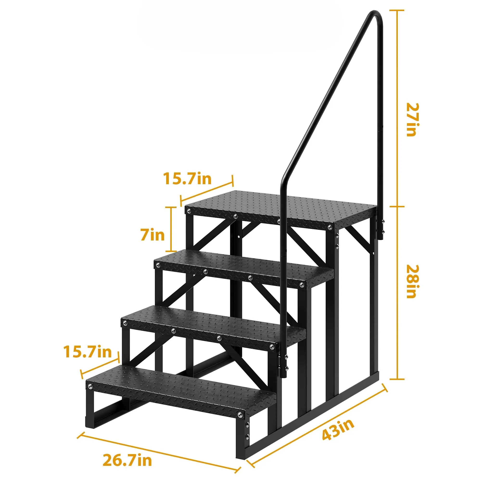 GARVEE 4 Step RV Stairs with Handrail, 660lb Capacity with Anti-Slip Panel RV Steps, Alloy Steel Ladder for Easy Access to RVs, Hot Tubs, and Travel Trailers