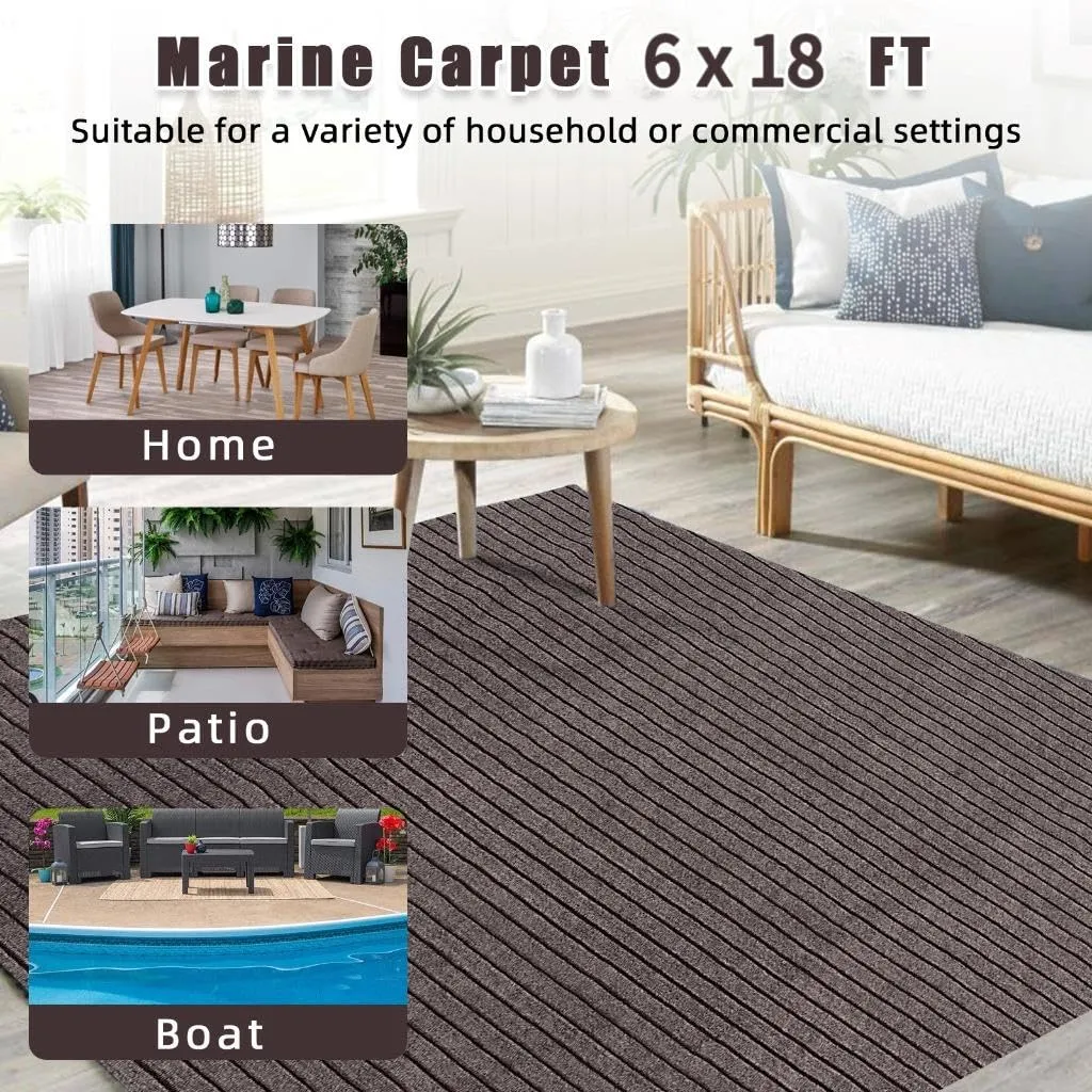 GARVEE 6FT*18FT Boat Marine Carpet,Stripe Brown Marine Carpet, Indoor/Outdoor Rug, Tpr Non-Slip, Waterproof, for Patio Deck, Outdoor Use, Camping